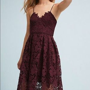 Donna Morgan burgundy lace midi dress